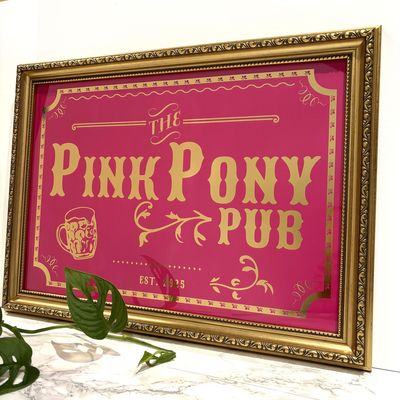 Personalised Personalised "Pink Pony Pub" Foil Bar Sign – Custom Pub Sign in Various Colours with Optional Frame