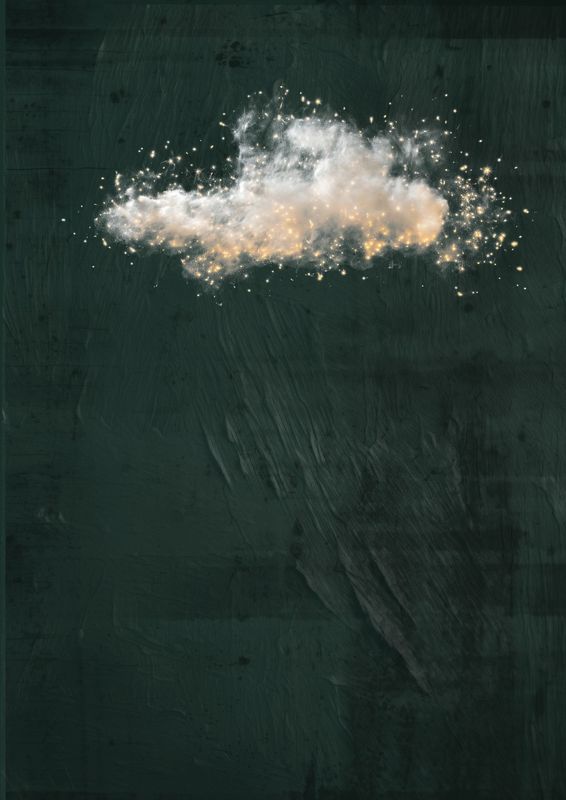 Abstract Cloud Wall Art Print – Minimalist Sky Artwork with Gold Sparkle Accents