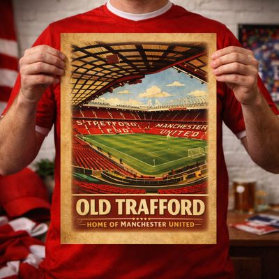 Old Trafford Football Stadium Poster Print, Manchester United Inspired Wall Art, Vintage Retro Football Fan Gift Old Trafford Football Stadium Poster Print, Manchester United Inspired Wall Art, Vintage Retro Football Fan Gift