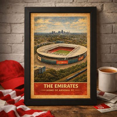 Emirates Stadium Poster Print, Arsenal Inspired Wall Art, Vintage Retro Football Fan Gift