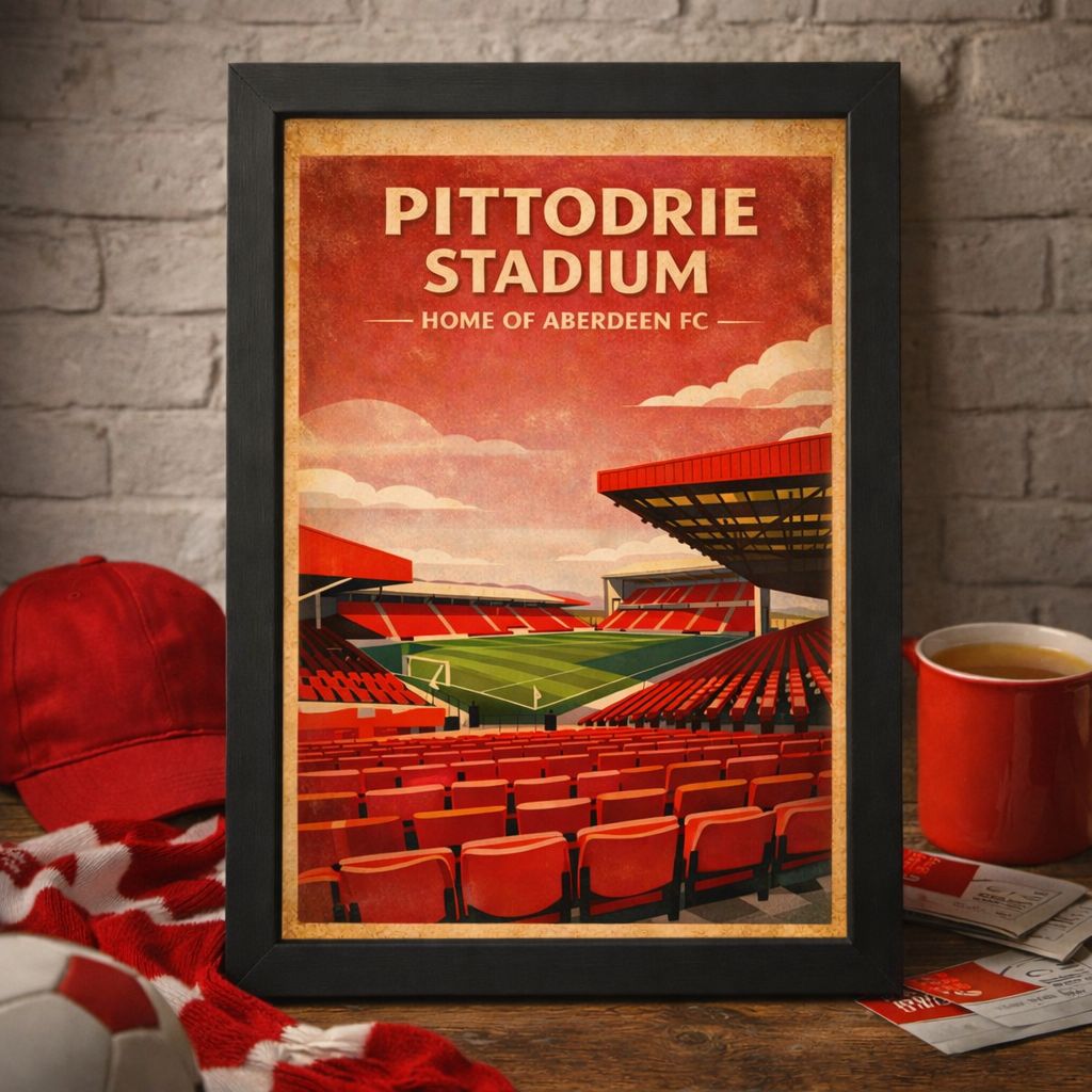 Pittodrie Stadium Poster Print, Aberdeen Inspired Wall Art, Vintage Retro Football Fan Gift