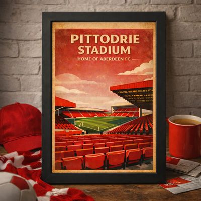 Pittodrie Stadium Poster Print, Aberdeen Inspired Wall Art, Vintage Retro Football Fan Gift