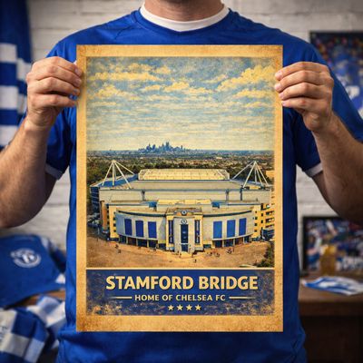 Stamford Bridge Stadium Poster Print, Chelsea Inspired Wall Art, Vintage Retro Football Fan Gift