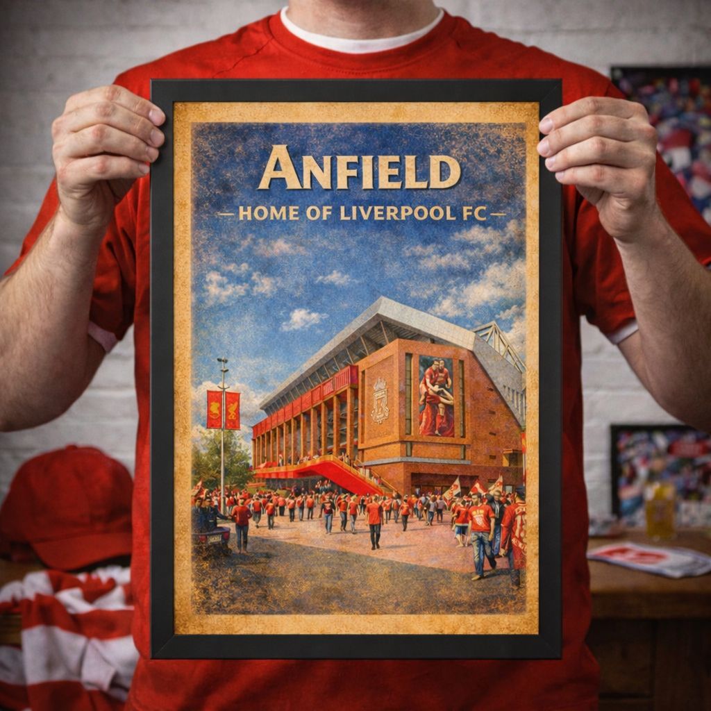 Anfield Stadium Poster Print, Liverpool Inspired Wall Art, Vintage Retro Football Fan Gift