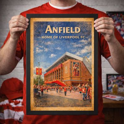 Anfield Stadium Poster Print, Liverpool Inspired Wall Art, Vintage Retro Football Fan Gift