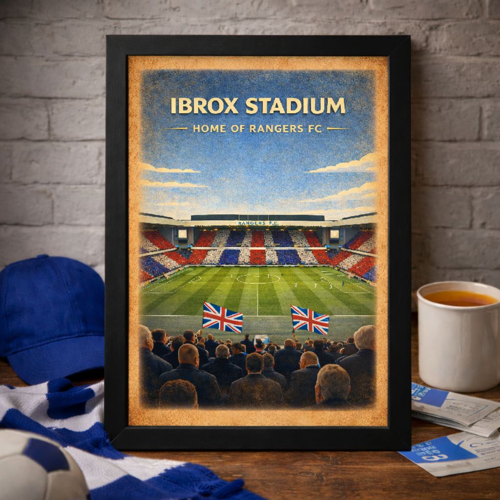 Ibrox Stadium Poster Print, Rangers Inspired Wall Art, Vintage Retro Football Fan Gift