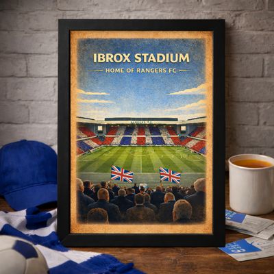 Ibrox Stadium Poster Print, Rangers Inspired Wall Art, Vintage Retro Football Fan Gift