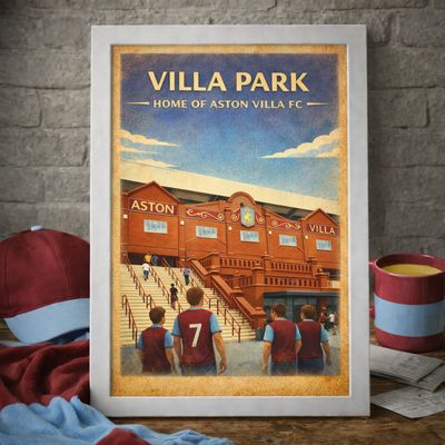 Villa Park Stadium Poster Print, Aston Villa Inspired Wall Art, Vintage Retro Football Fan Gift