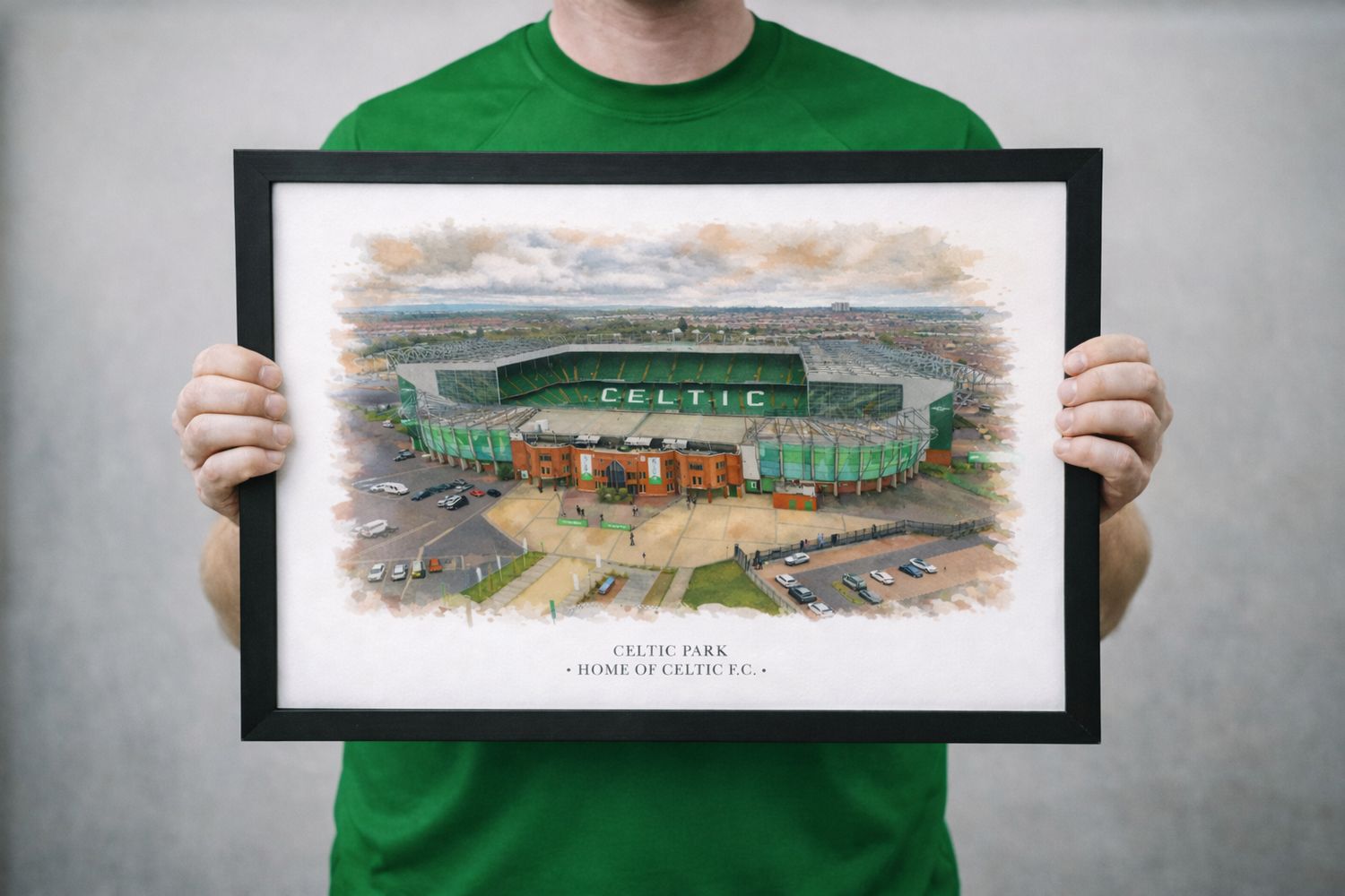 Celtic Park Stadium Watercolour-Style Print, Celtic Inspired Wall Art, Watercolour Football Fan Gift