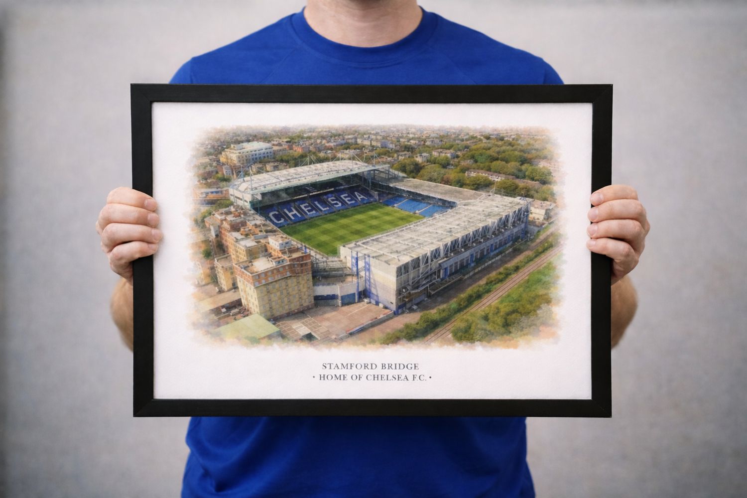 Stamford Bridge Stadium Watercolour-Style Print, Chelsea Inspired Wall Art, Watercolour Football Fan Gift