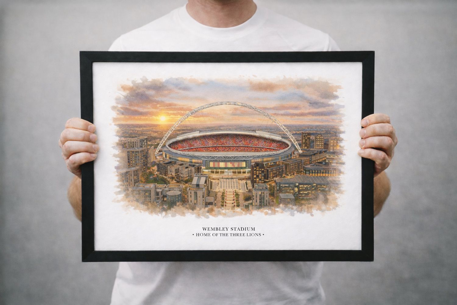 Wembley Stadium Watercolour-Style Print, Three Lions Inspired Wall Art, Watercolour Football Fan Gift