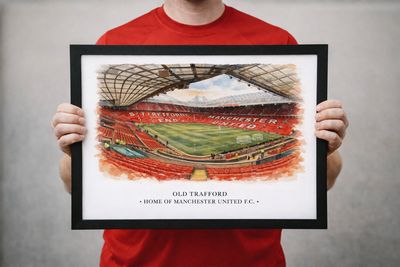 Old Trafford Stadium Watercolour-Style Print, Manchester United Inspired Wall Art, Watercolour Football Fan Gift