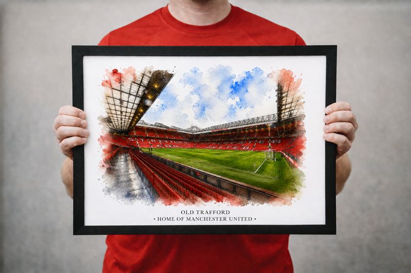 Old Trafford Stadium Watercolour-Style Print, Manchester United Inspired Wall Art, Watercolour Football Fan Gift