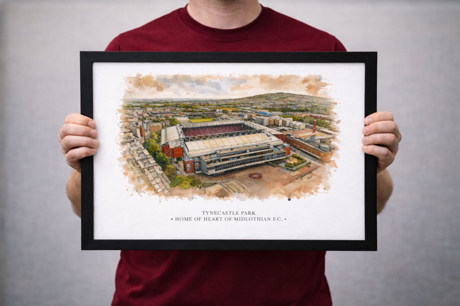 Tynecastle Park Stadium Watercolour-Style Print, Heart of Midlothian Inspired Wall Art, Watercolour Football Fan Gift