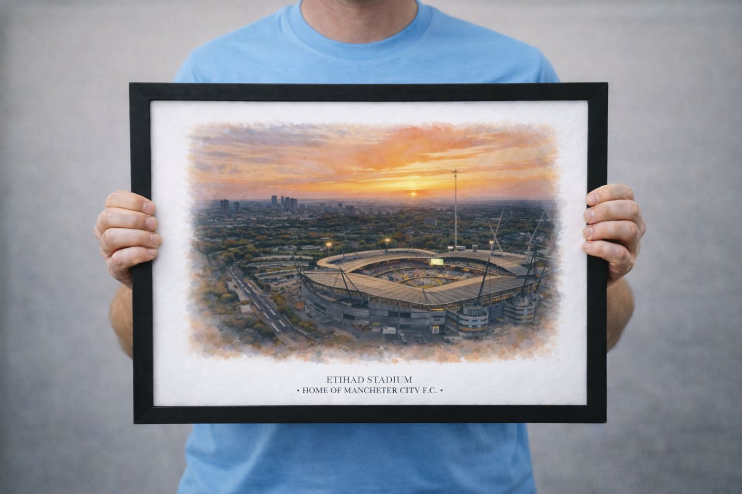 Etihad Stadium Watercolour-Style Print, Manchester City Inspired Wall Art, Watercolour Football Fan Gift