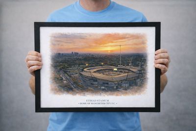 Etihad Stadium Watercolour-Style Print, Manchester City Inspired Wall Art, Watercolour Football Fan Gift