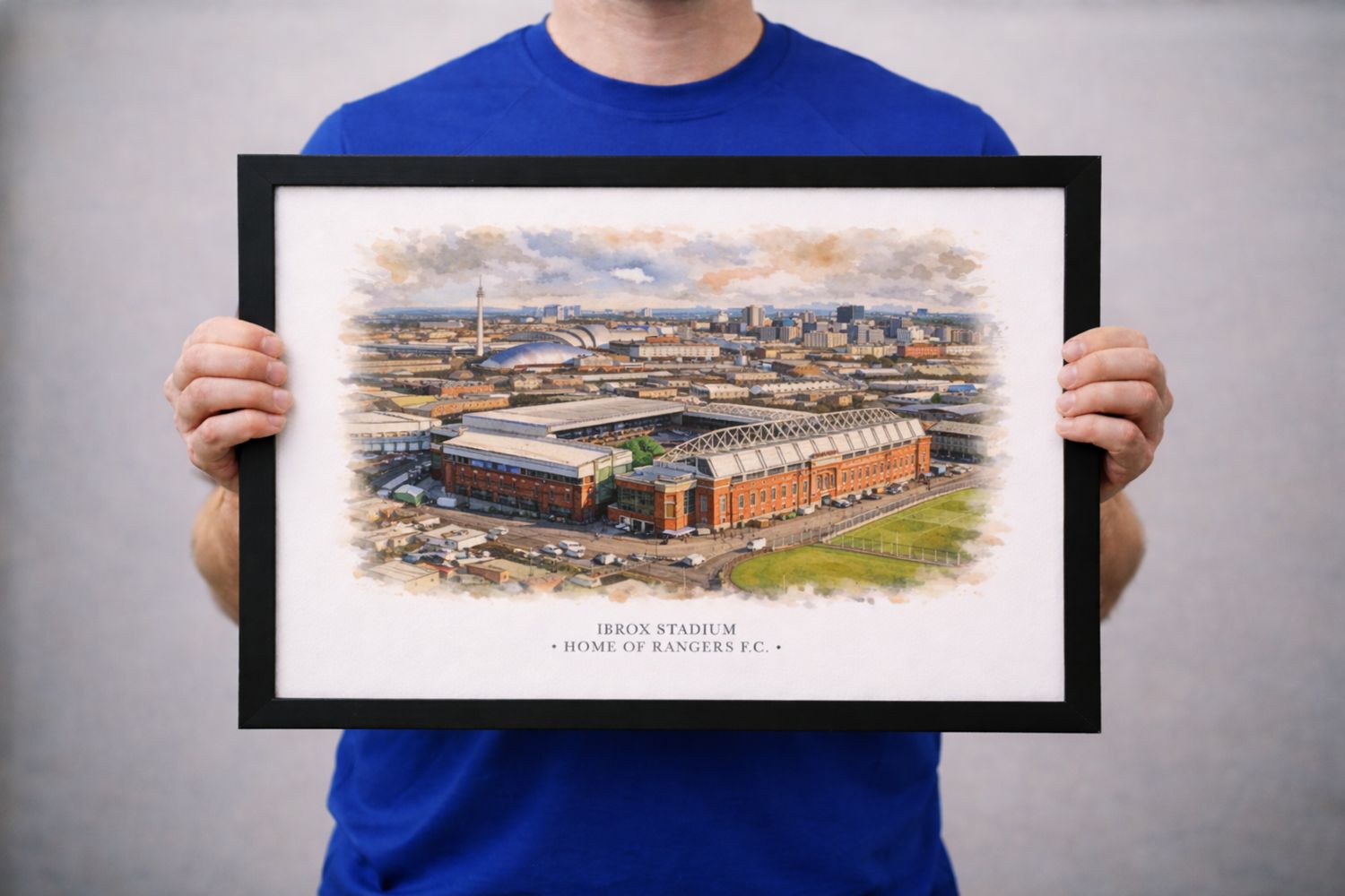 Ibrox Stadium Watercolour-Style Print, Rangers Inspired Wall Art, Watercolour Football Fan Gift