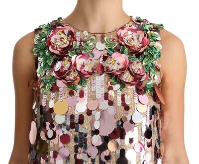 Dolce&amp;Cabana Pink Floral Sequined Shift Crystal Dress by United Love Nation