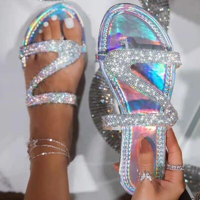 Rainbow Rhinestone Slides Diamond Sandals by United Love Nation