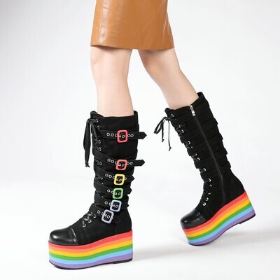 High-heel Buckle Rainbow Boots by United Love Nation