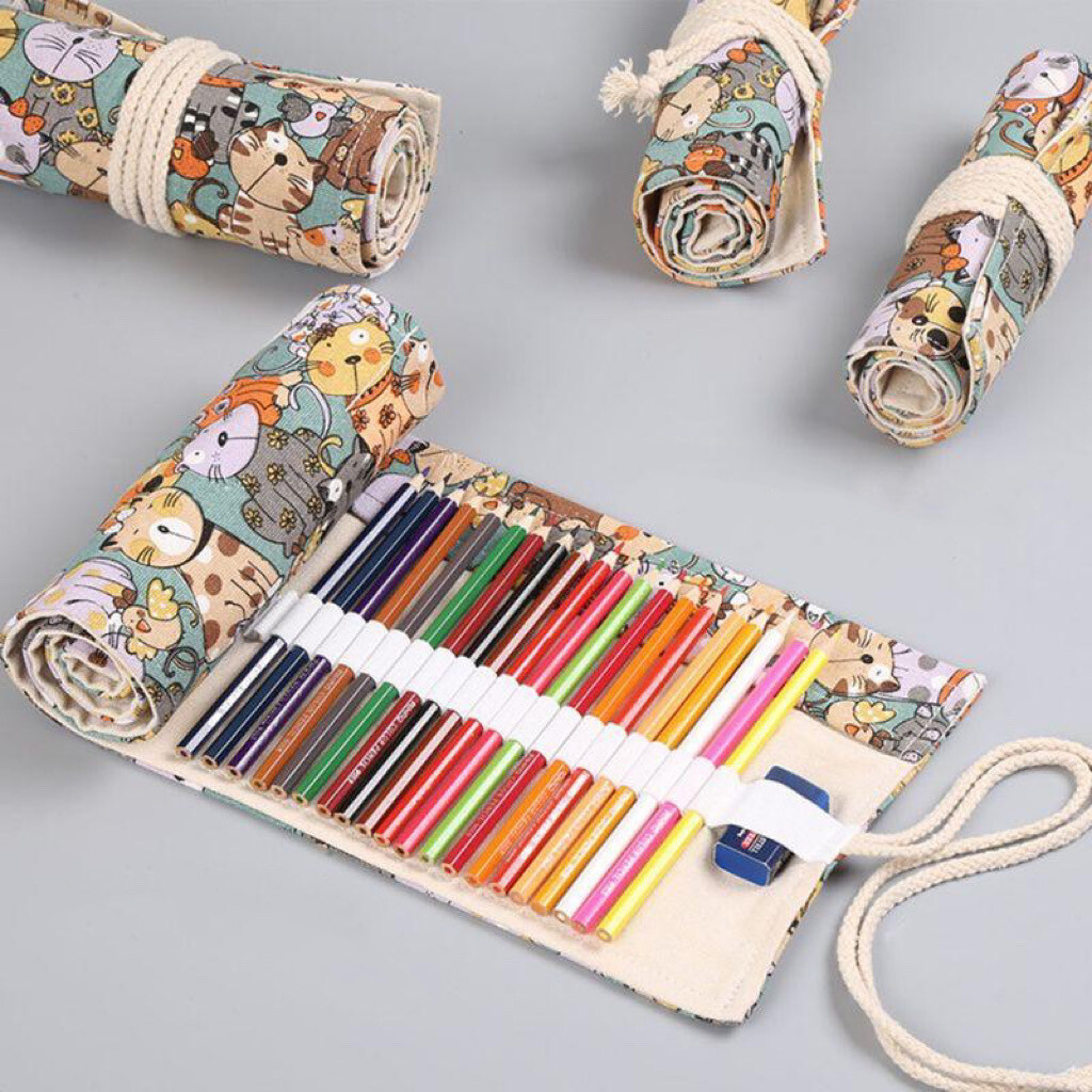 Roll Pouch Pencil Case (Colourful Cats)