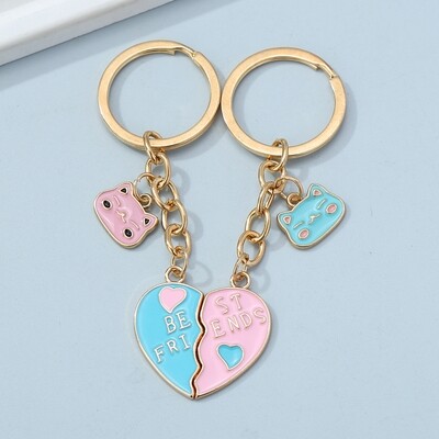 Best Friends Heart Keychain - Blue & Pink (1 Pair)