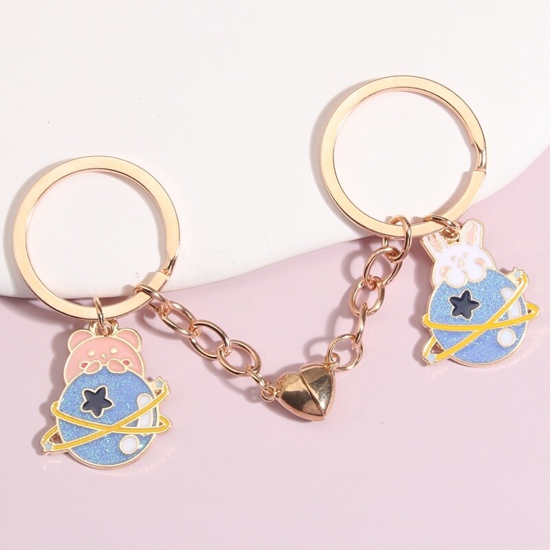 Bear &amp; Rabbit on the Planet Keychain (1 Pair)