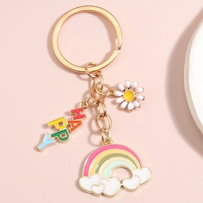 Happy Daisy & Rainbow Keychain