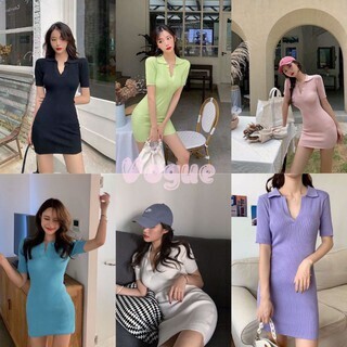 Vogue🌟 🌟มินิเดรสคอปก งานผ้าร่อง งานสวยหรูฝอฝุดๆ 🌟