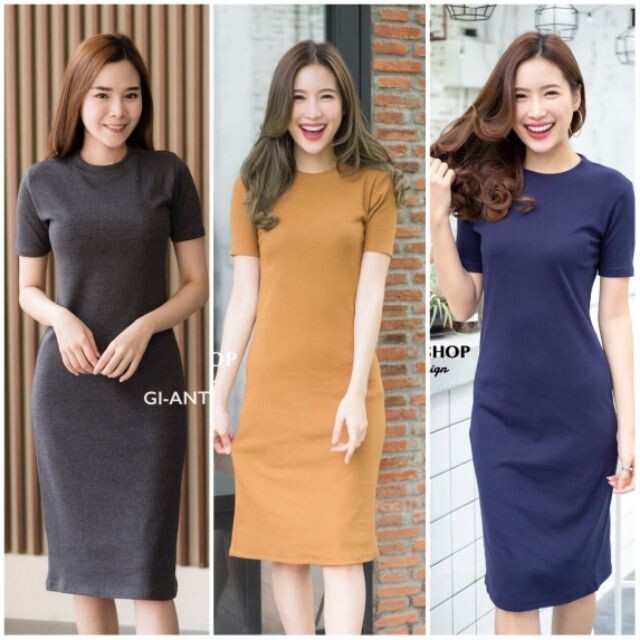 เดรสยาวคอกลม ผ้าร่อง‼️ทรงสวย