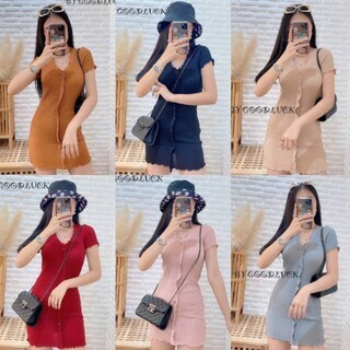 🌈SpinnyHouse🌈 มินิเดรส ผ้าไหมพรม ‼️งานตามหา ขายดีมาก‼️ทรงวีหน้าระบายผ้าร่องกระดุม เดรสแฟชั่นผ้าไหมพรม 🌈รุ่น แซกระบาย