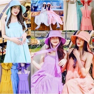 💕New💕 ชุดเซต เดรส+หมวก สุดฮิต🌻🍃✨🌸🌈 ชุดไปทะเล เดรส เดรสยาว ชุดเซต