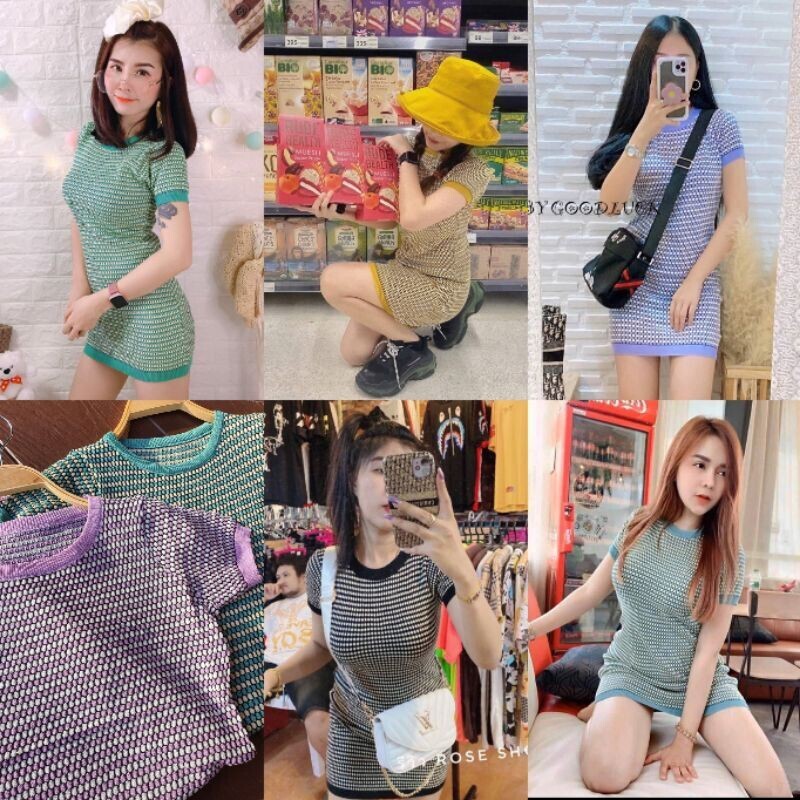 😜SpinnyHouse😜 Dresses มินิเดรส เดรสไหมพรม ‼️ทอลายทั้งตัว‼️ แซ่ปสุด เดรสแขนสั้น เดรส งานสวยผ้าหนา เดรส ลายกราฟฟิก ข้าวโพด