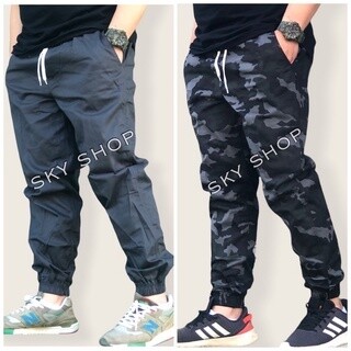 กางเกงขาจั๊ม Jogger Pants สีพื้นลายทหาร