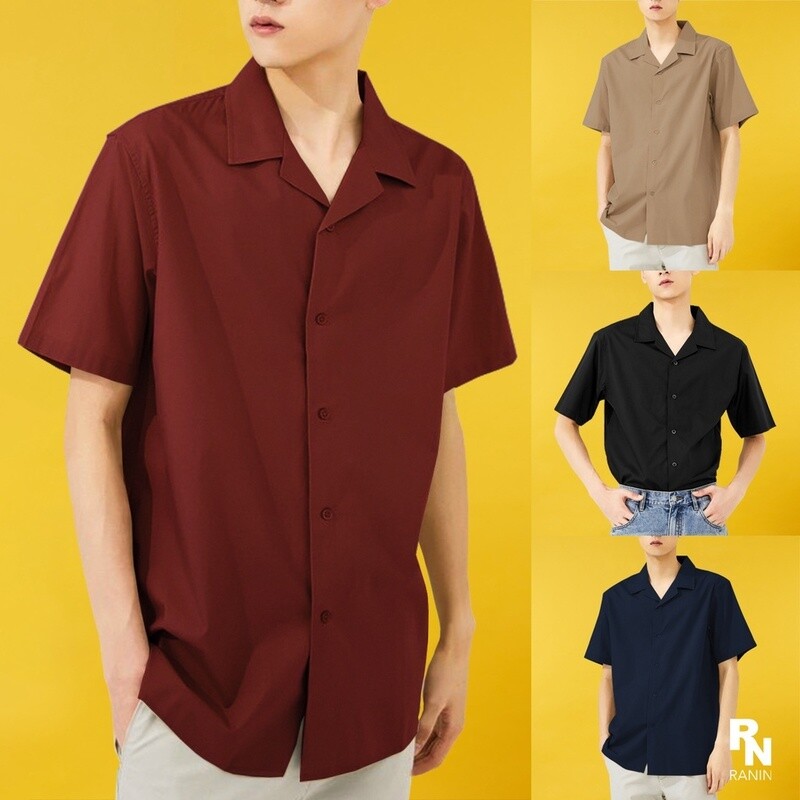 เสื้อเชิ้ตเกาหลี แขนสั้น สีพื้น ผ้านิ่มนุ่ม เบา ใส่สบาย ไม่ต้องรีด ระบายความร้อนได้ยอดเยี่ยม