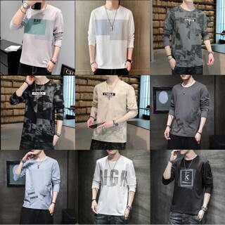 เสื้อยืด ผู้ชาย แขนยาว คอกลม แฟชั่นผู้ชาย ผ้านิ่ม ใส่สบาย สะไตร์เกาหลี