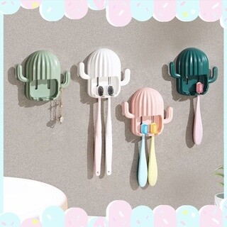 🌵ที่แขวนแปรงสีฟัน🌵 ที่เก็บแปรงสีฟัน เครื่องใช้ในบ้าน ห้องน้ำ ไม่ต้องเจาะผนัง สีพาสเทล วัสดุ ABS แข็งแรง รูปกระบอกเพชร