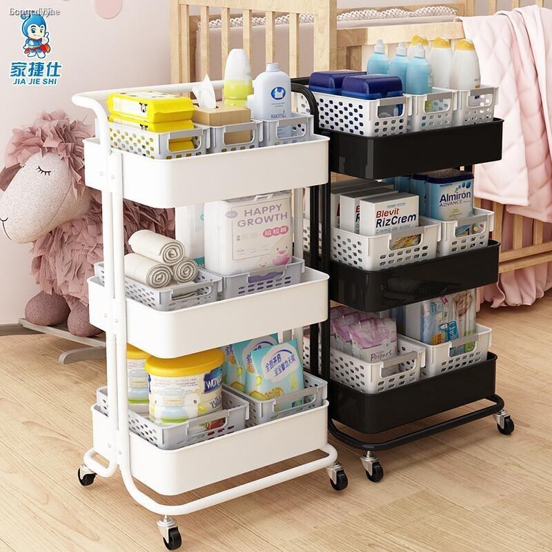 สินค้าเฉพาะจุด◊■❁✥ชั้นวางของในรถเข็นเด็กขนาดเล็ก ของใช้เด็ก ที่เก็บของในครัวหลายชั้น ห้องน้ำ ชั้นวางขนมแบบมีล้อเลื่อนสำห