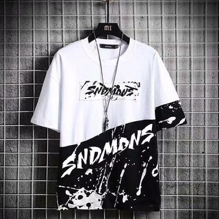 (อ่านไซด์ก่อนสั่ง)ใหม่! เสื้อยืดเกาหลี ลายสาดหมึก Oversize เสื้อยืดแขนสั่นผู้ชาย