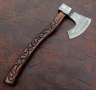 Damascus Steel Axe With Leather Sheath.