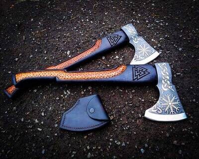 Handmade Engraved Handle Carbon Steel Viking Tomahawk Axe