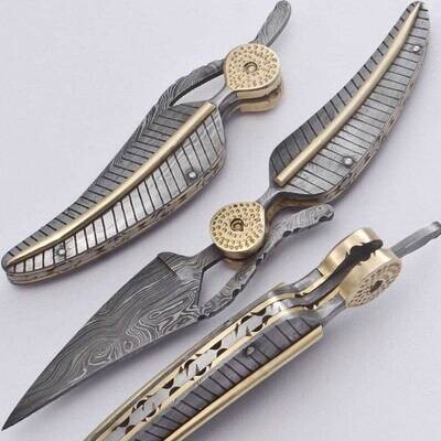 Custom Handmade Damascus Steel POCKET KNIFE with sheath.