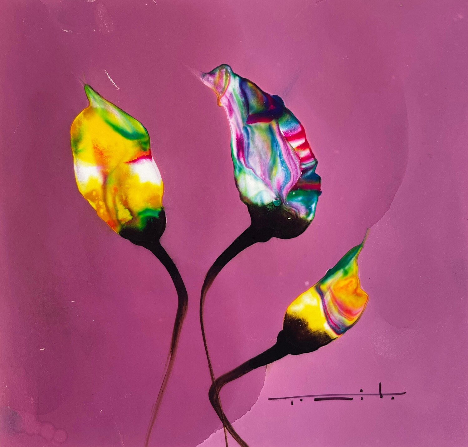 Jose Tonito Original painting on paper.Rainbow flowers 2.Unique wonderful art.