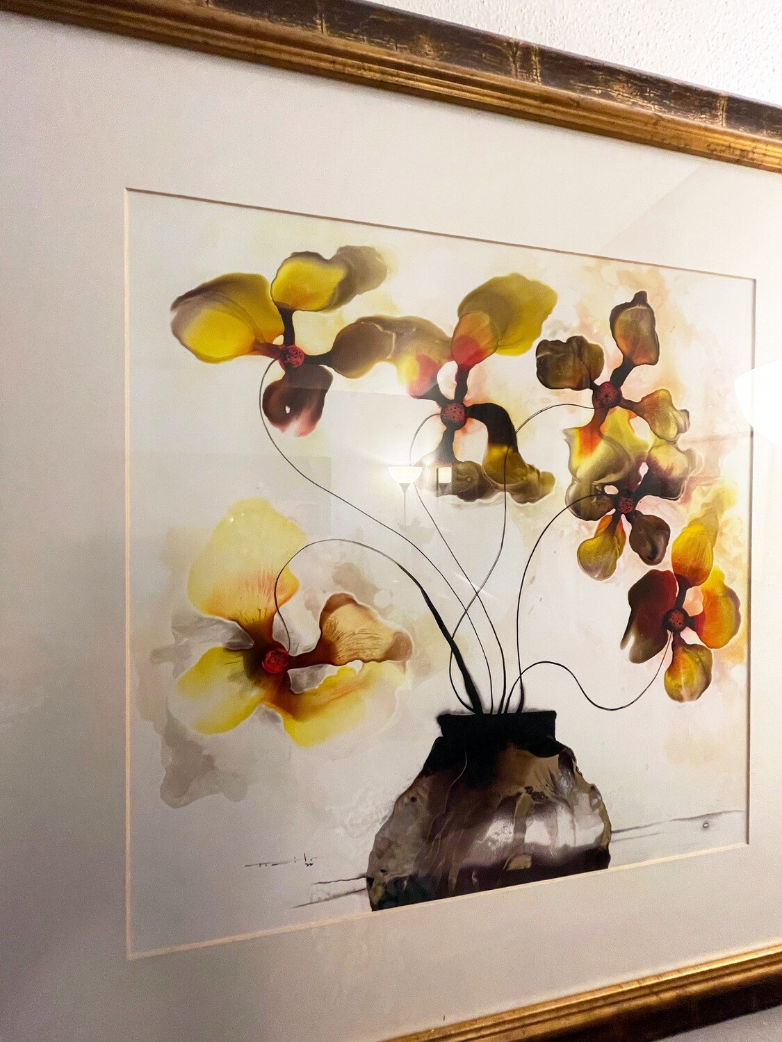 Jose Tonito Original painting on paper.FRAMED"Flowers and Vase"Unique wonderful art.