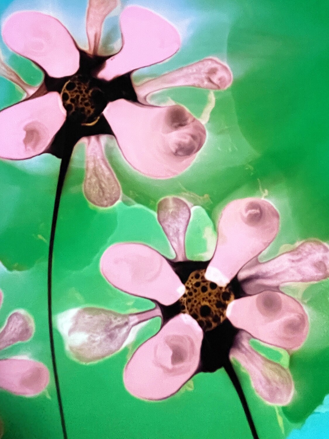 Jose Tonito Original painting on paper.Pink Garden.Flowers.Bio-Surrealism.Unique organic art.Incredible natural details