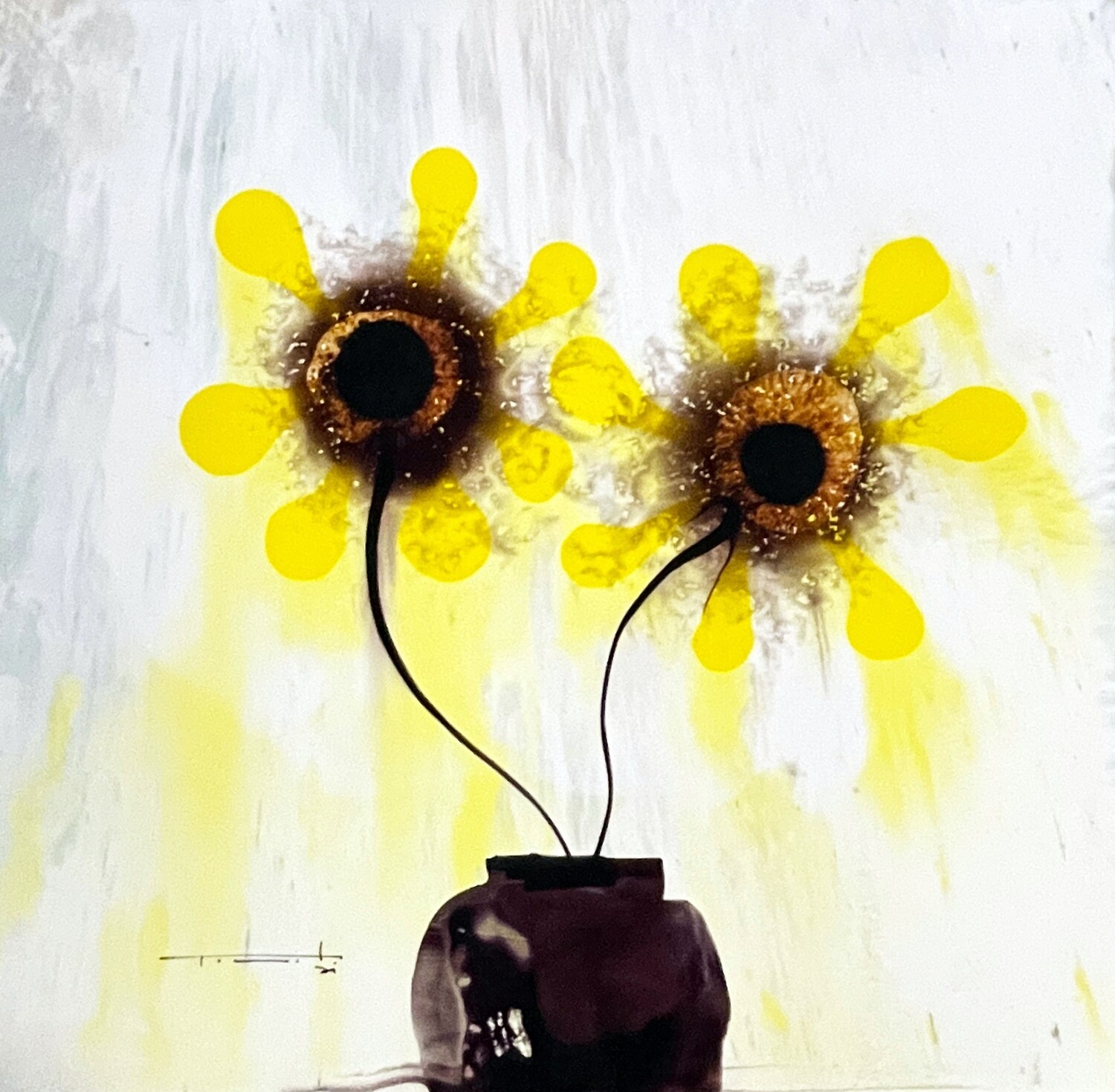 Jose Tonito Original painting on paper.Yellow Flowers.Bio-Surrealism.Unique organic art.Incredible natural details