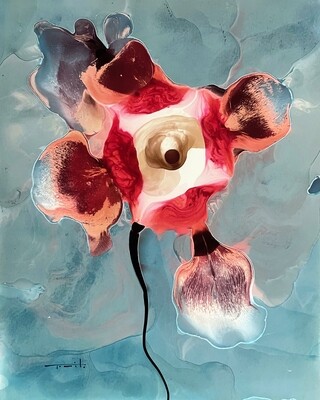 Jose Tonito Original painting on paper.Very Strange Flower.Unique organic art