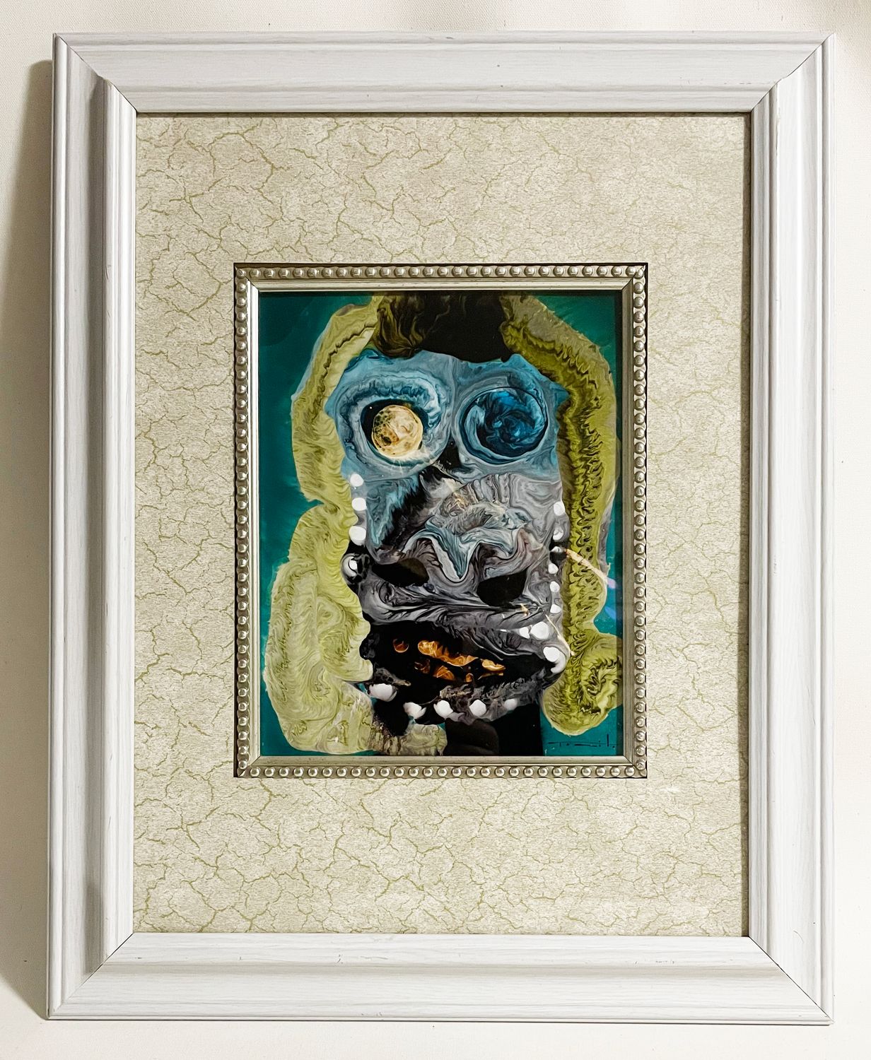 Jose Tonito Original painting on paper.Framed.Unique wonderful art.Strange Face
