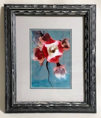 Jose Tonito Original painting on paper.Framed.Unique wonderful art.Flower with Eye.Florist dream!