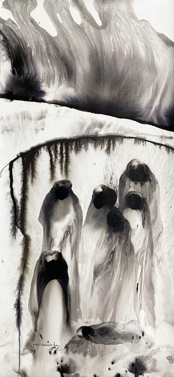 Jose Tonito Original painting on CANVAS.Nomad&#39;s Birth.Bio-Surrealism.Unique organic art.Large.11x24 inches
